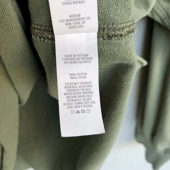 Aerie Henley Sweatshirt Top Women L Army Green Oversize Distressed Button Cozy - Picture 10 of 14